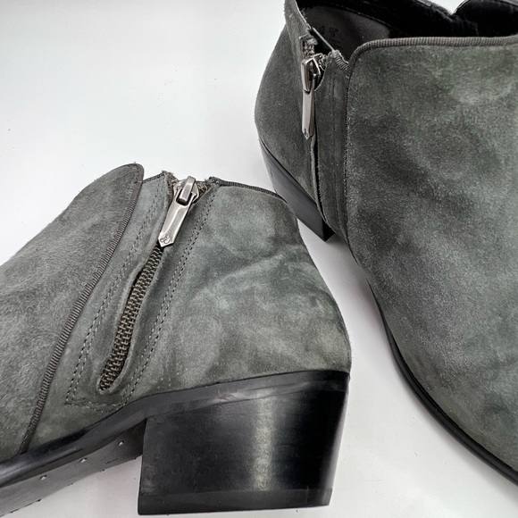 Sam Edelman Petty Gray Leather Suede Side Zip Block Heel Ankle Bootie - Picture 7 of 14